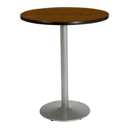 Kfi KFI 30" Round Bar Height Restaurant Table, Walnut Table/Silver Base T30RD-B1917-SL-WL-38